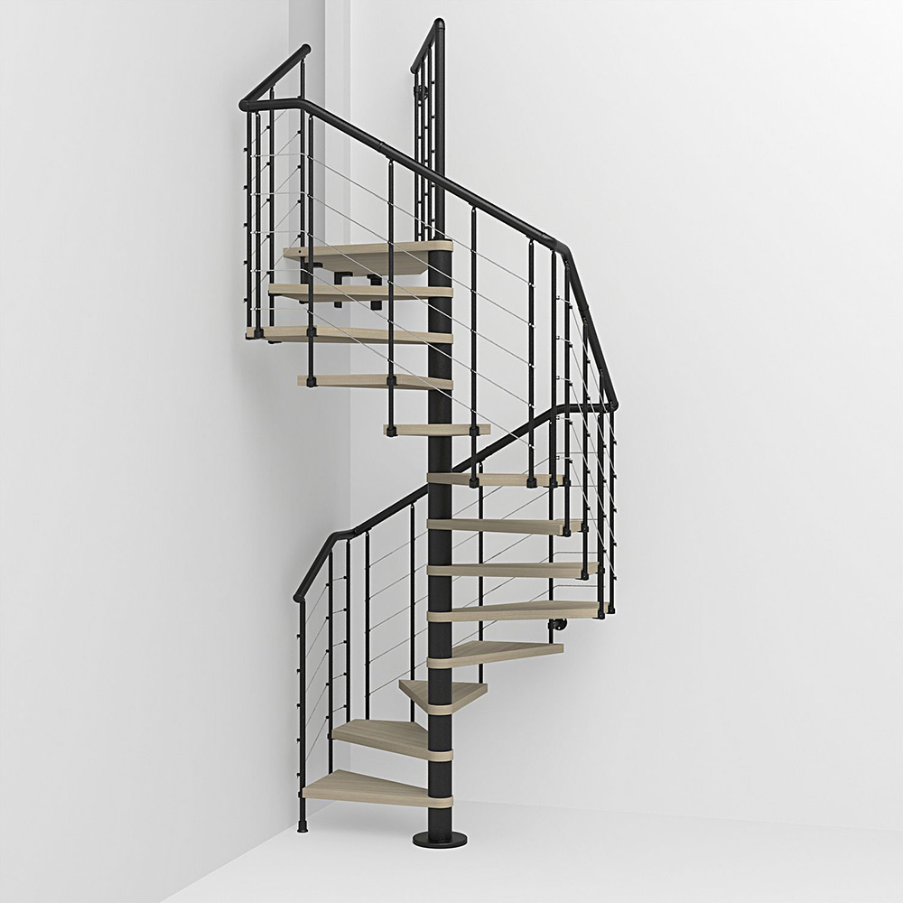Fontanot spiraltrappa Spin Q 010 A - Trappa 333-380 cm, 138 cm, Svart / Ljus alm