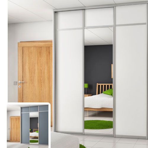 London Skjutdörr Vit/Grå + Spegel 2730 mm 3 dörrar