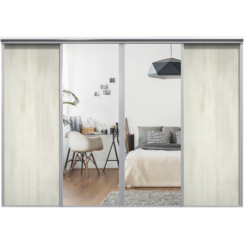 Mix Skjutdörr White wood / Silverspegel 2950 mm 4 dörrar