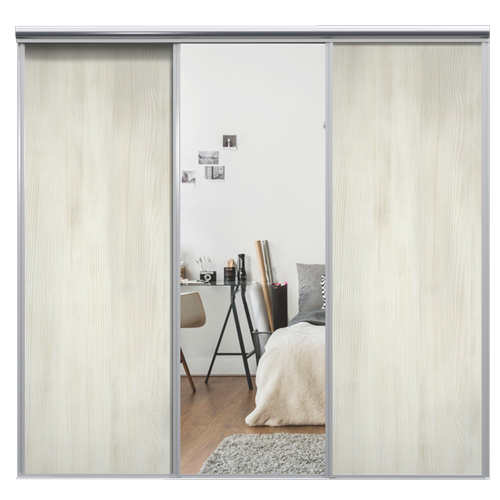 Mix Skjutdörr White wood / Silverspegel 2980 mm 3 dörrar