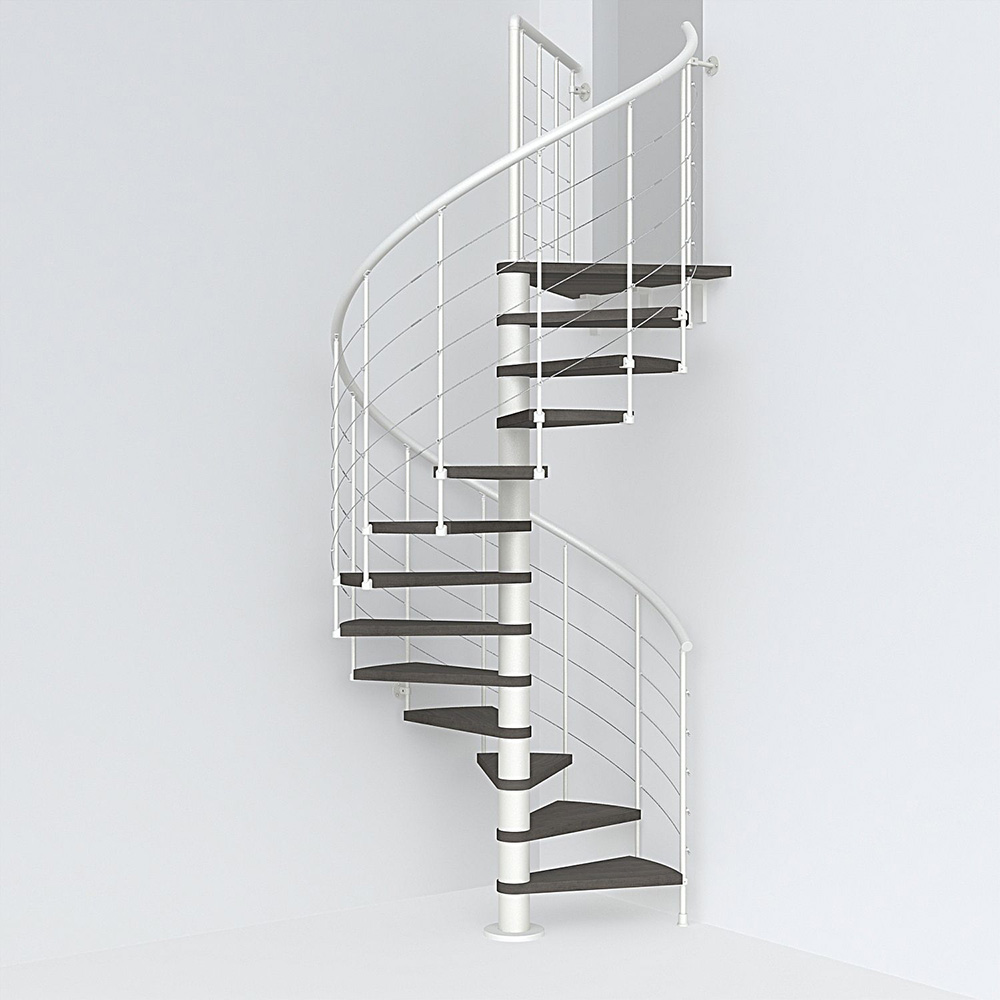 Fontanot spiraltrappa Spin T 010 A - Trappa 312-356 cm, 118 cm, Vit / Mörk alm