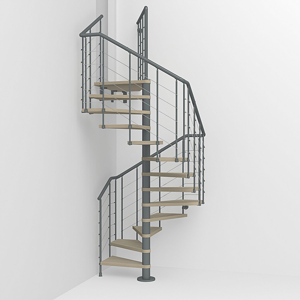 Fontanot spiraltrappa Spin Q 010 A - Trappa 333-380 cm, 138 cm, Grå / Ljus alm