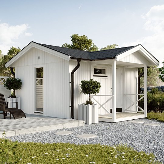 Stuga med farstukvist Jabo Flex 15 m² + 2,3 m² Shingel